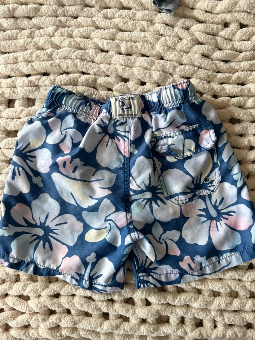 Boys Navy Floral Swim Trunks with Elastic Waist